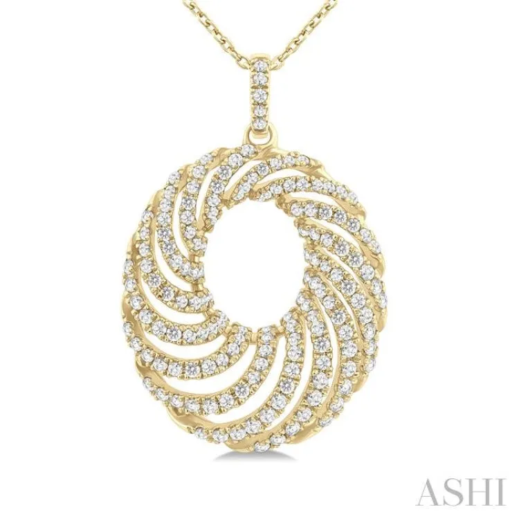 1 ctw Open Window Swirl Circle Round Cut Diamond Fashion Pendant With Chain in 14K Yellow Gold