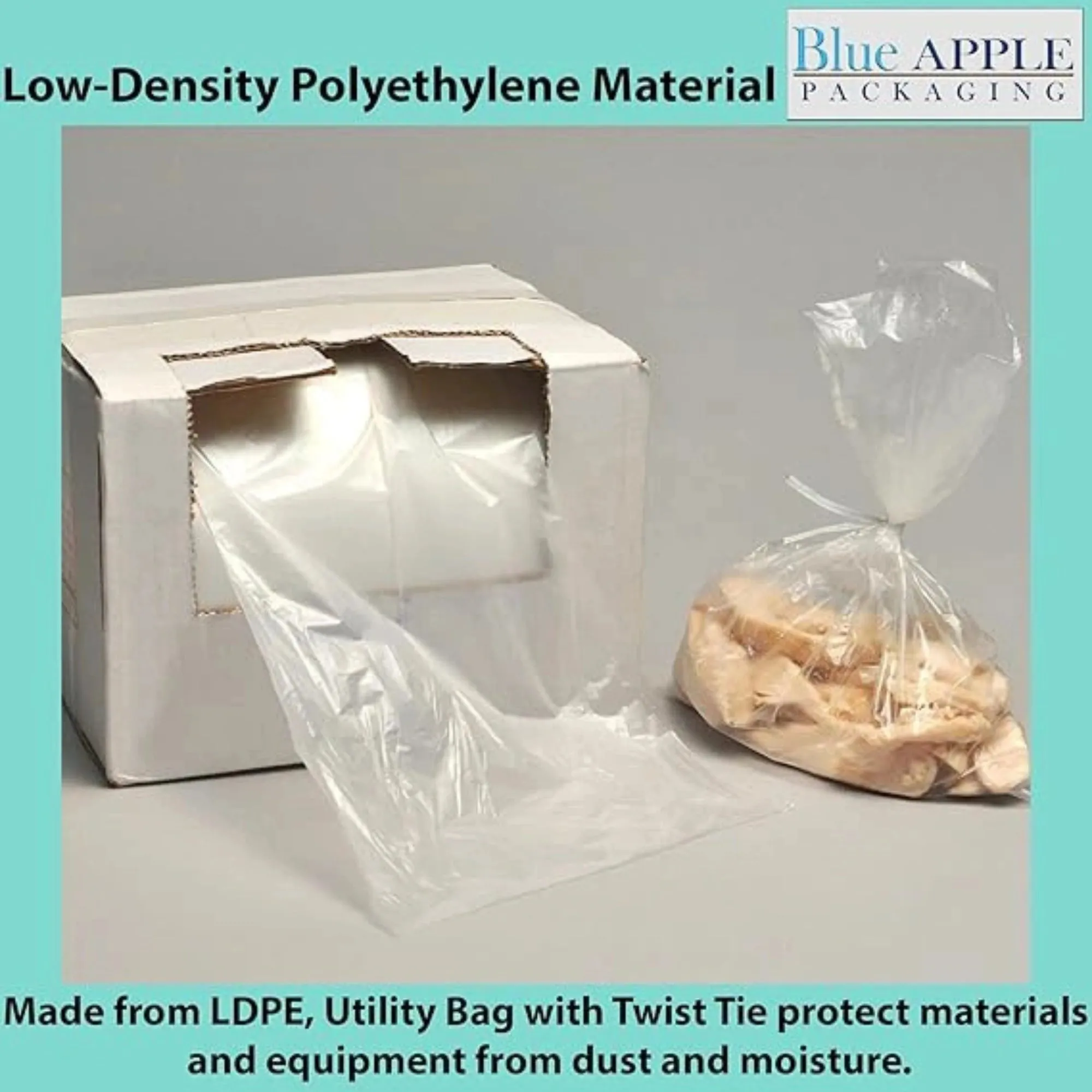 10X14 inches Utility Poly Bags with Twist Ties 0.5 mil HDPE
