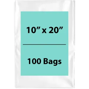 10X20 inches Clear Flat Poly Bags 2Mil Open Top (LDPE)
