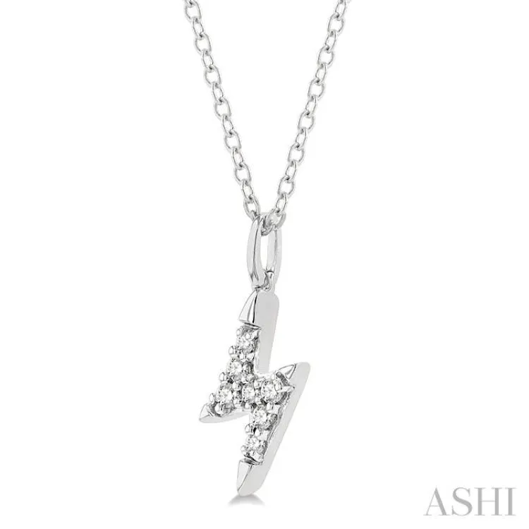1/10 ctw Lightning Bolt Round Cut Diamond Petite Fashion Pendant With Chain in 10K White Gold