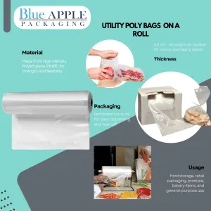 11X19 inches Utility Storage Poly Bags on a Roll 0.5 mil HDPE