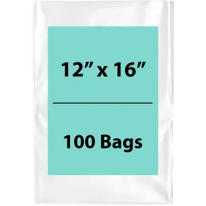 12X16 inches Clear Flat Poly Bags 2Mil Open Top (LDPE)