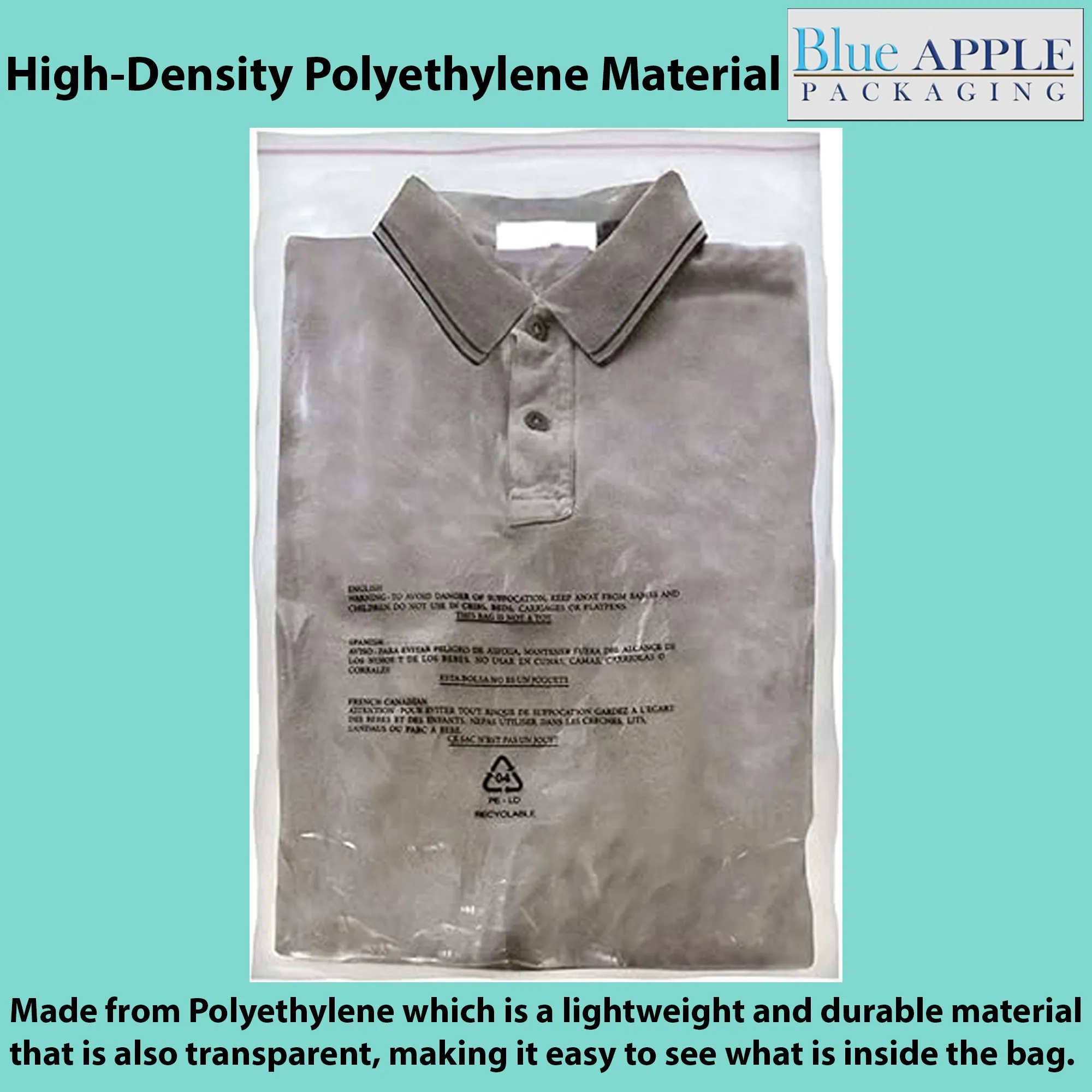 12X18 Inches Poly Bags With Suffocation Warning 1.5 Mil Lip and Tape