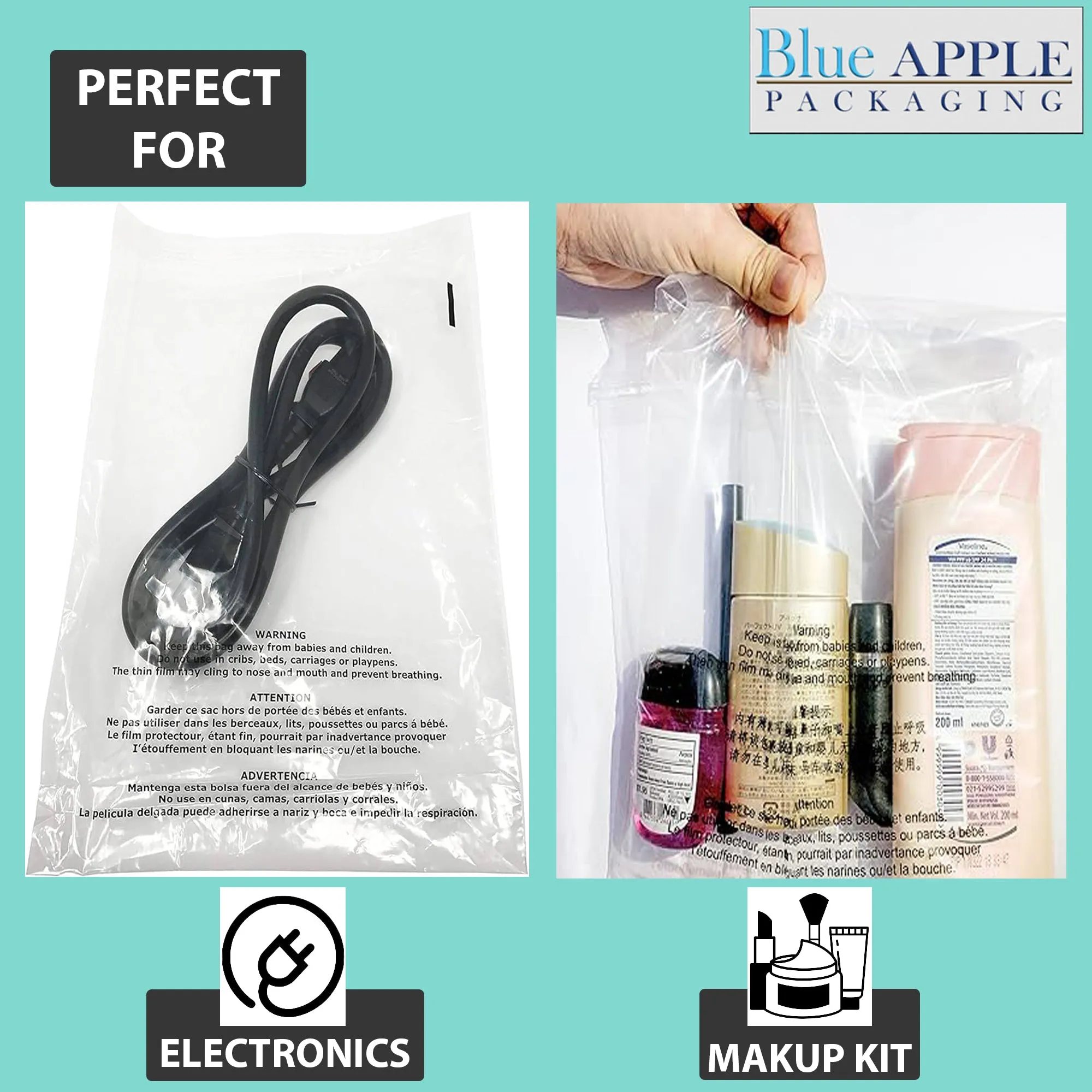 12X18 Inches Poly Bags With Suffocation Warning 1.5 Mil Lip and Tape