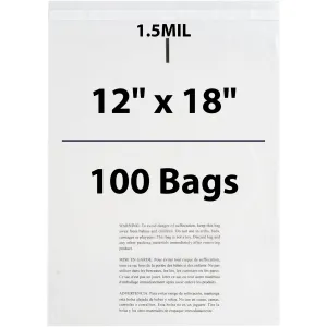 12X18 Inches Poly Bags With Suffocation Warning 1.5 Mil Lip and Tape