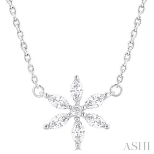 1/3 ctw Floral Motif Marquise and Round Cut Diamond Fashion Pendant With Chain in 14K White Gold