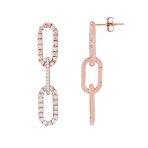 14K Gold Full Pavé Diamond Enhancer & Thick Oval Link Chain Convertible Dangle Stud Earrings, Large Size Links