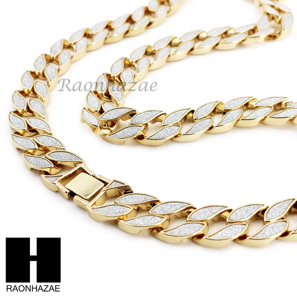 14k Gold PT 2Pac Jesus Face 15mm Cuban 30" Chain/ Concave Necklace S165