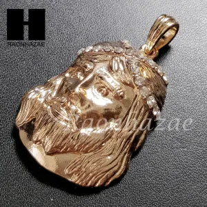 14k Gold PT 2Pac Jesus Face 15mm Cuban 30" Chain/ Concave Necklace S165