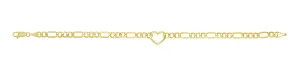 14K Heart Figaro Chain Bracelet
