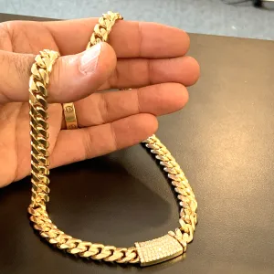 14k Solid Cuban Link Diamond 18" Chain ~ Necklace ~ 124.6 Grams ~ 9.7mm ~ 2.0tcw