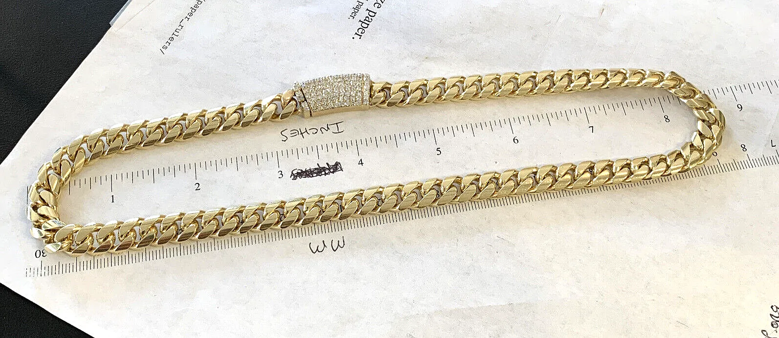 14k Solid Cuban Link Diamond 18" Chain ~ Necklace ~ 124.6 Grams ~ 9.7mm ~ 2.0tcw