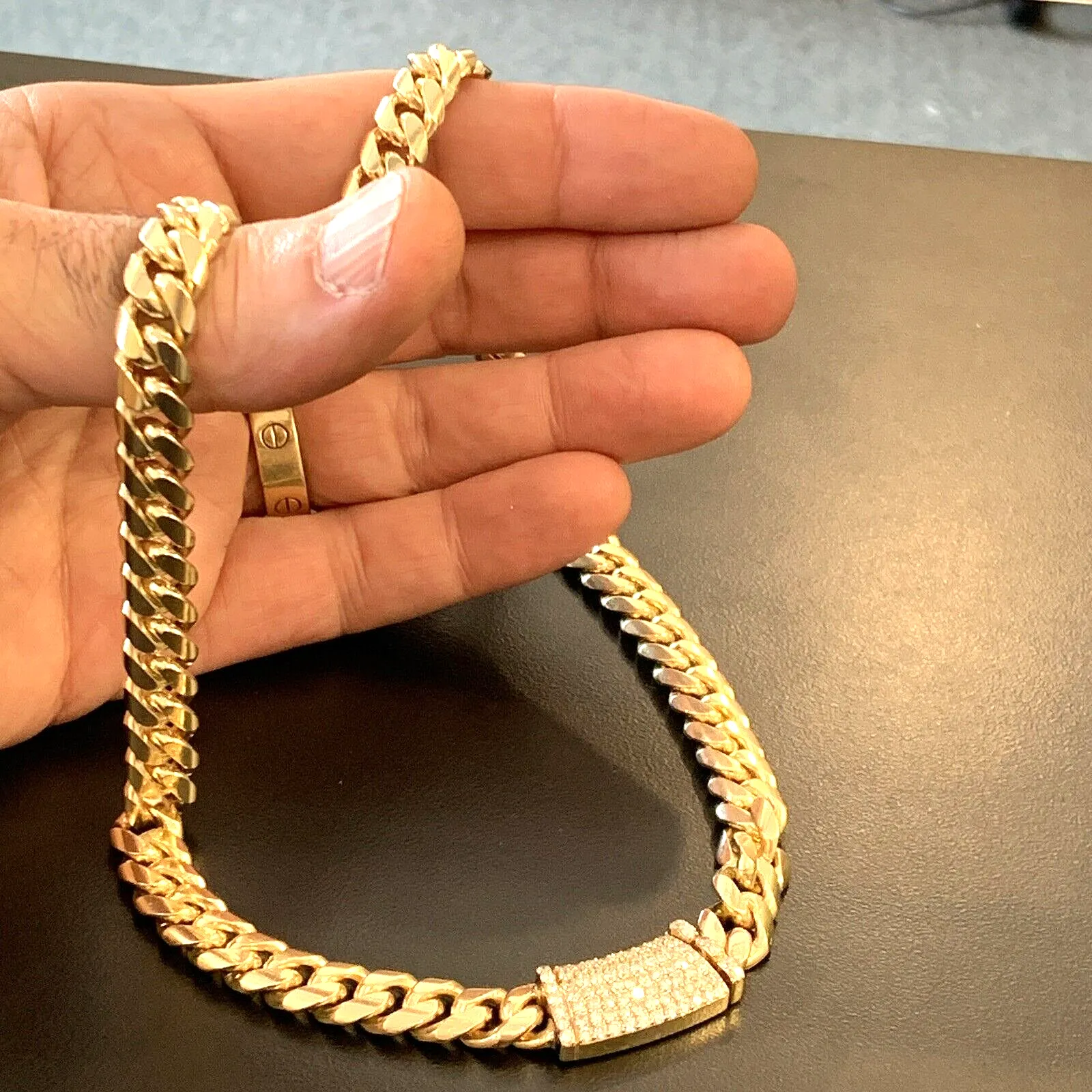 14k Solid Cuban Link Diamond 18" Chain ~ Necklace ~ 124.6 Grams ~ 9.7mm ~ 2.0tcw