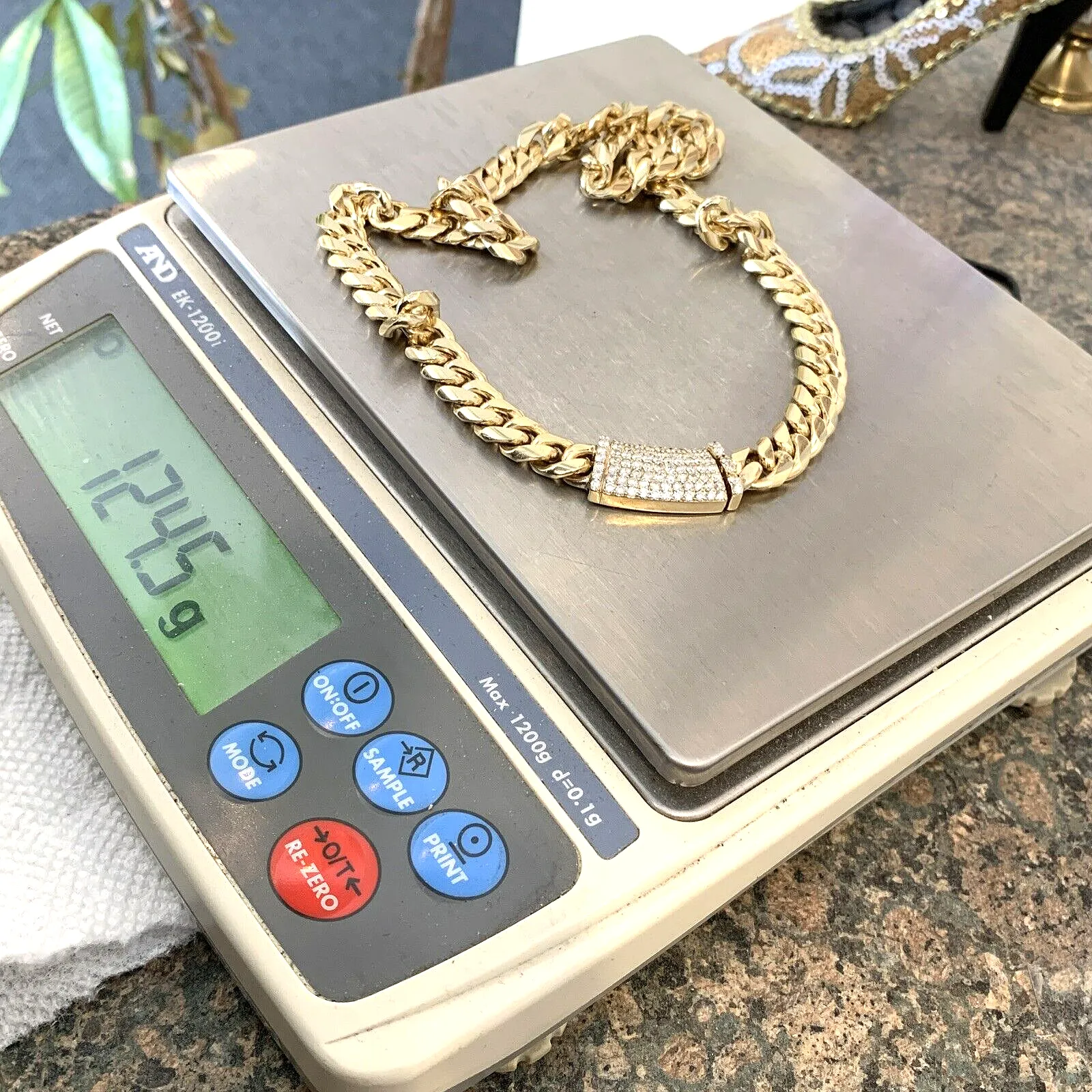 14k Solid Cuban Link Diamond 18" Chain ~ Necklace ~ 124.6 Grams ~ 9.7mm ~ 2.0tcw