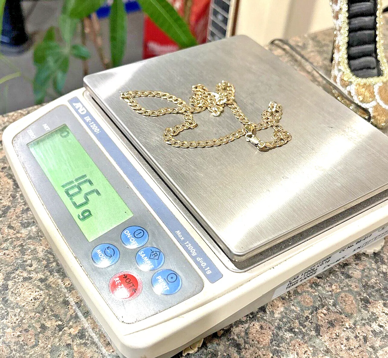 14k Solid GS Curb Link Chain w White 22" Inch, 16.5 grams, 5.6mm