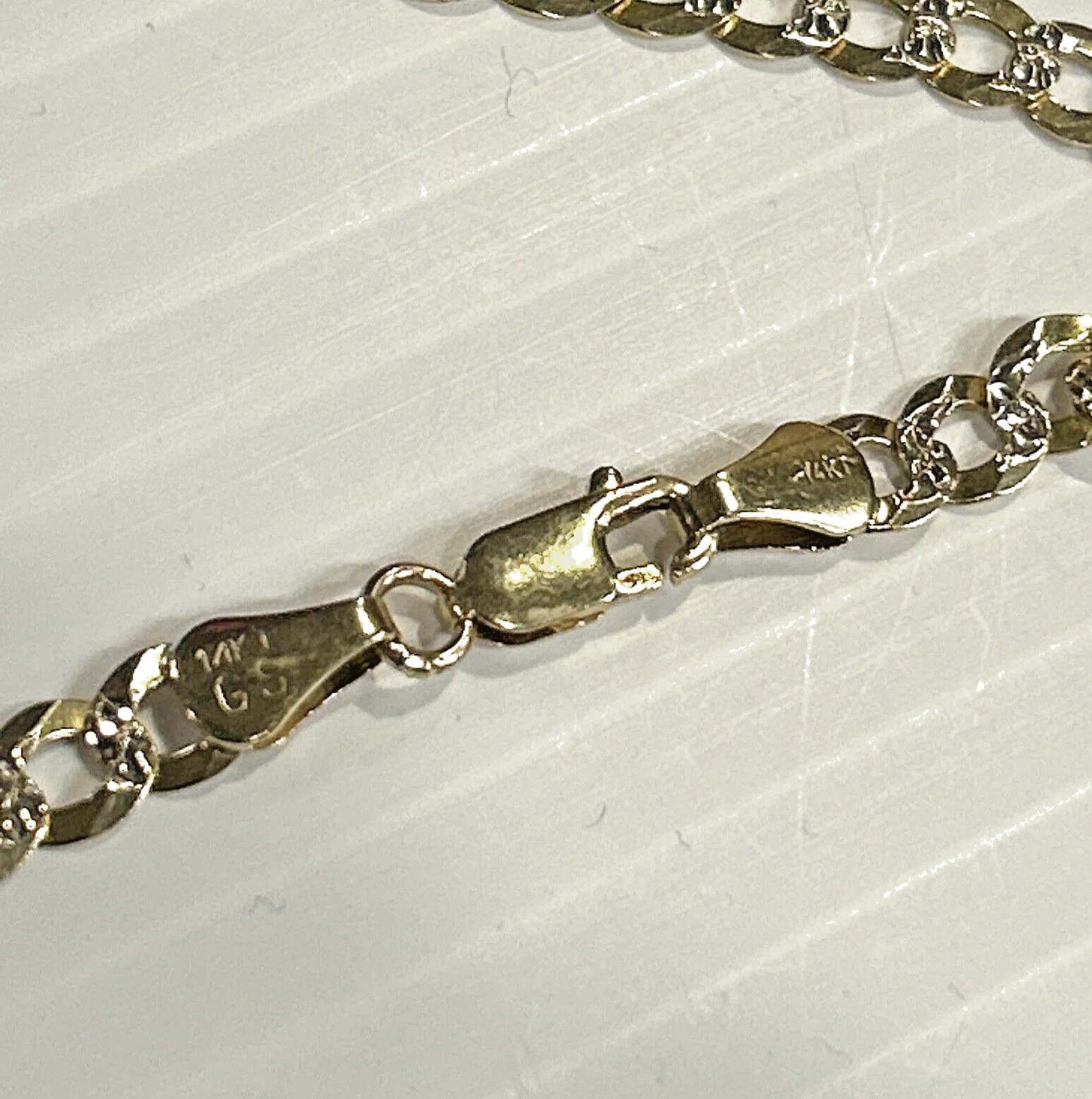 14k Solid GS Curb Link Chain w White 22" Inch, 16.5 grams, 5.6mm