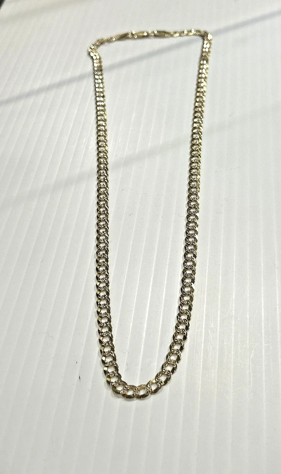 14k Solid GS Curb Link Chain w White 22" Inch, 16.5 grams, 5.6mm