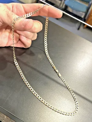 14k Solid GS Curb Link Chain w White 22" Inch, 16.5 grams, 5.6mm