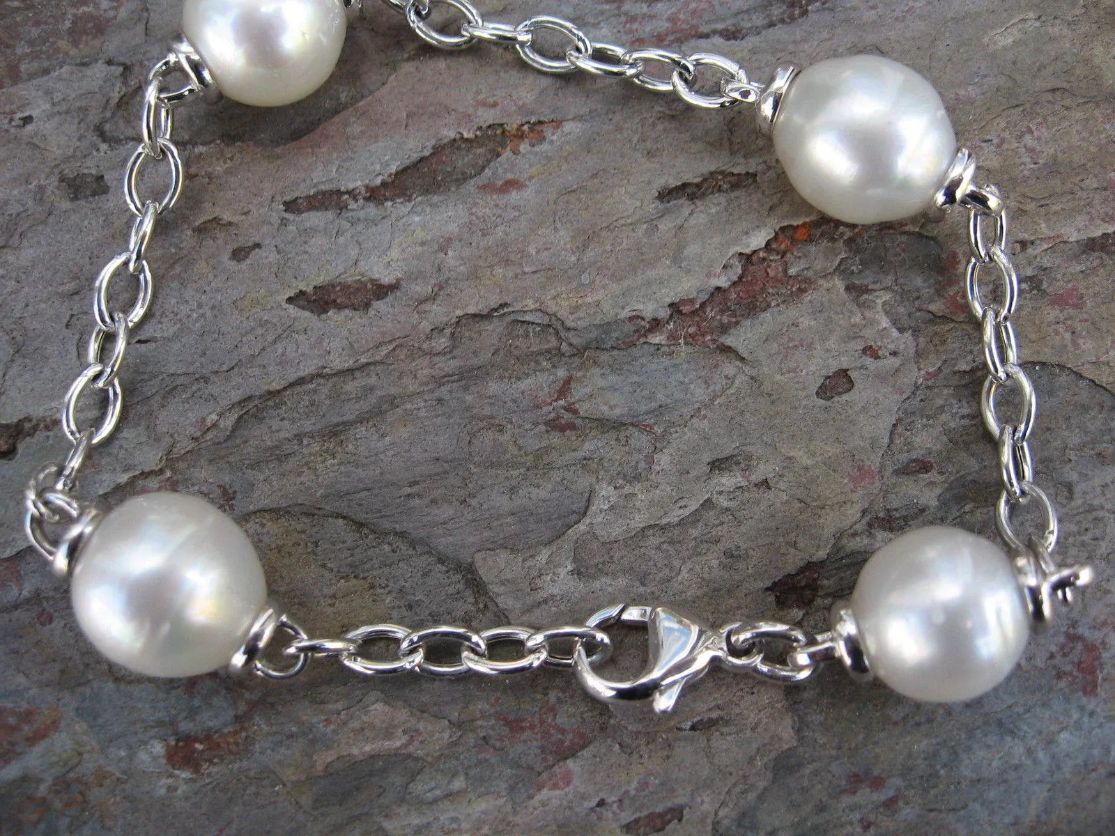 14KT White Gold Open Link Chain   Paspaley South Sea Pearl Bracelet