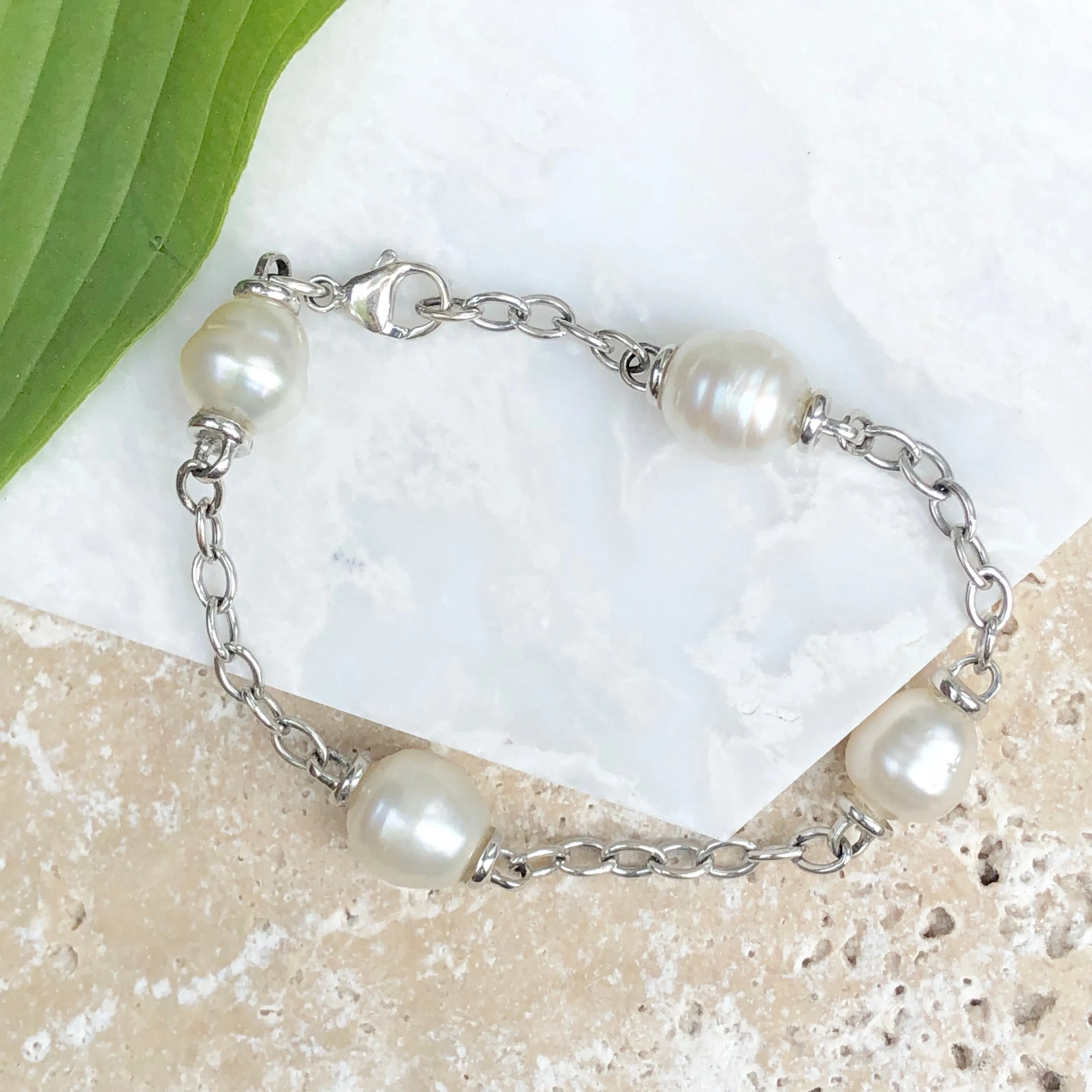 14KT White Gold Open Link Chain   Paspaley South Sea Pearl Bracelet
