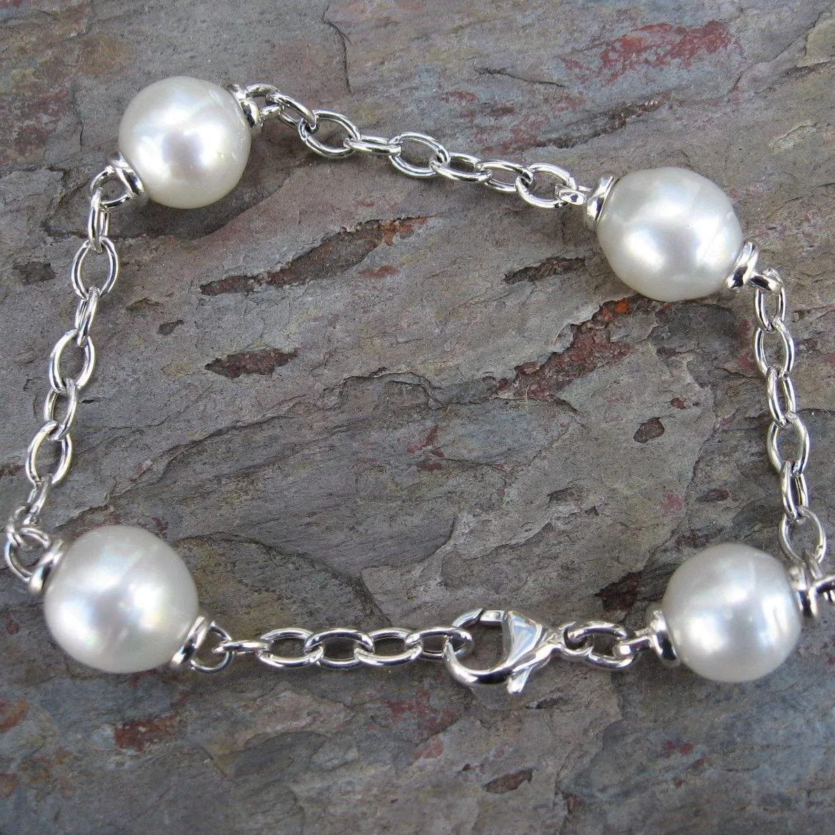 14KT White Gold Open Link Chain   Paspaley South Sea Pearl Bracelet