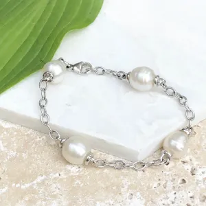 14KT White Gold Open Link Chain   Paspaley South Sea Pearl Bracelet