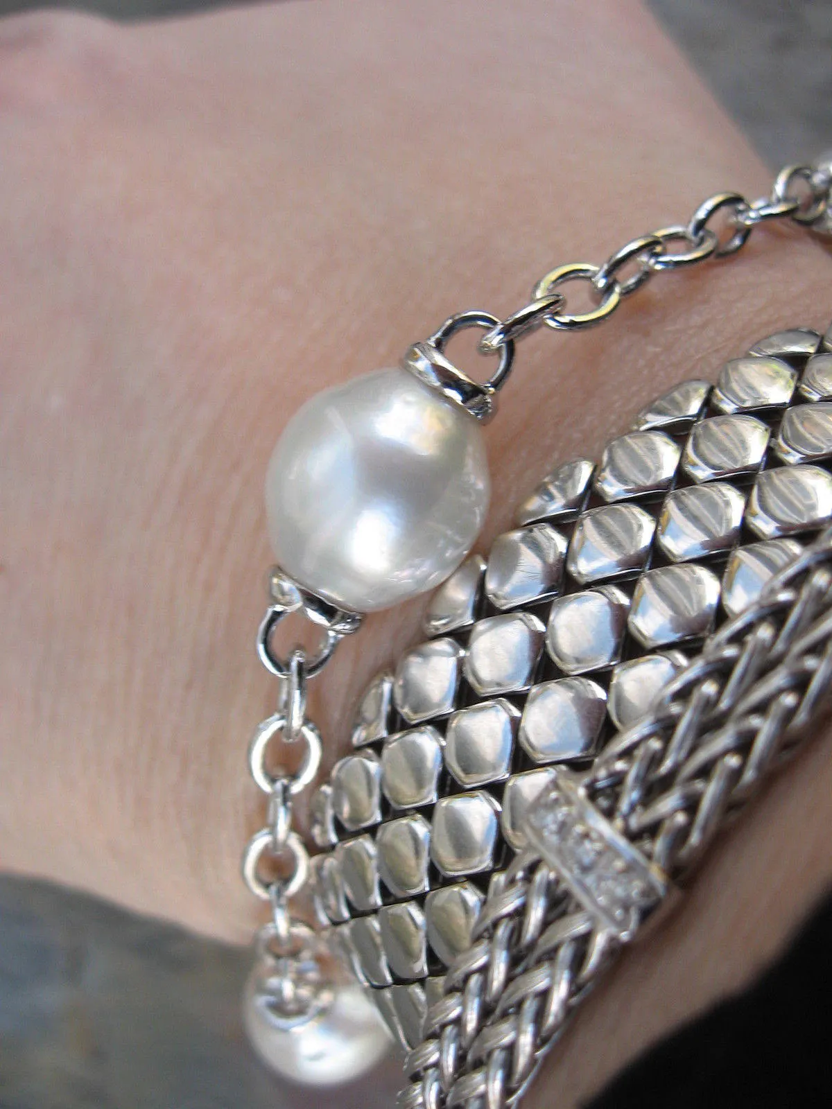 14KT White Gold Open Link Chain   Paspaley South Sea Pearl Bracelet
