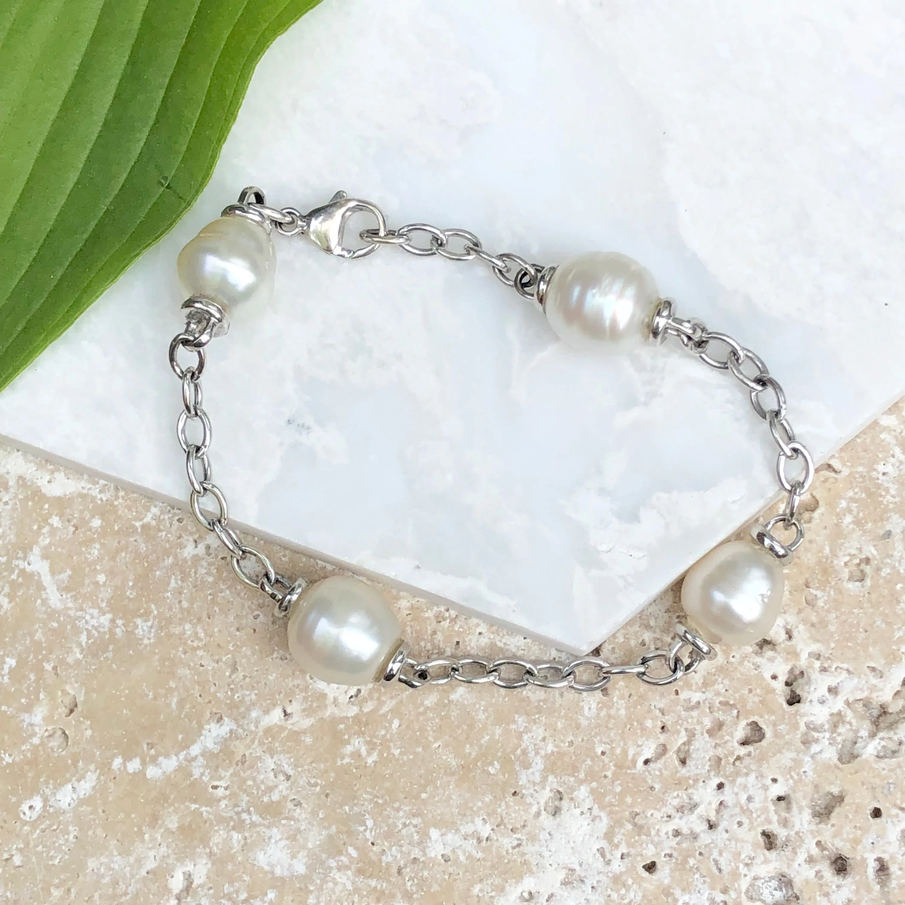 14KT White Gold Open Link Chain   Paspaley South Sea Pearl Bracelet