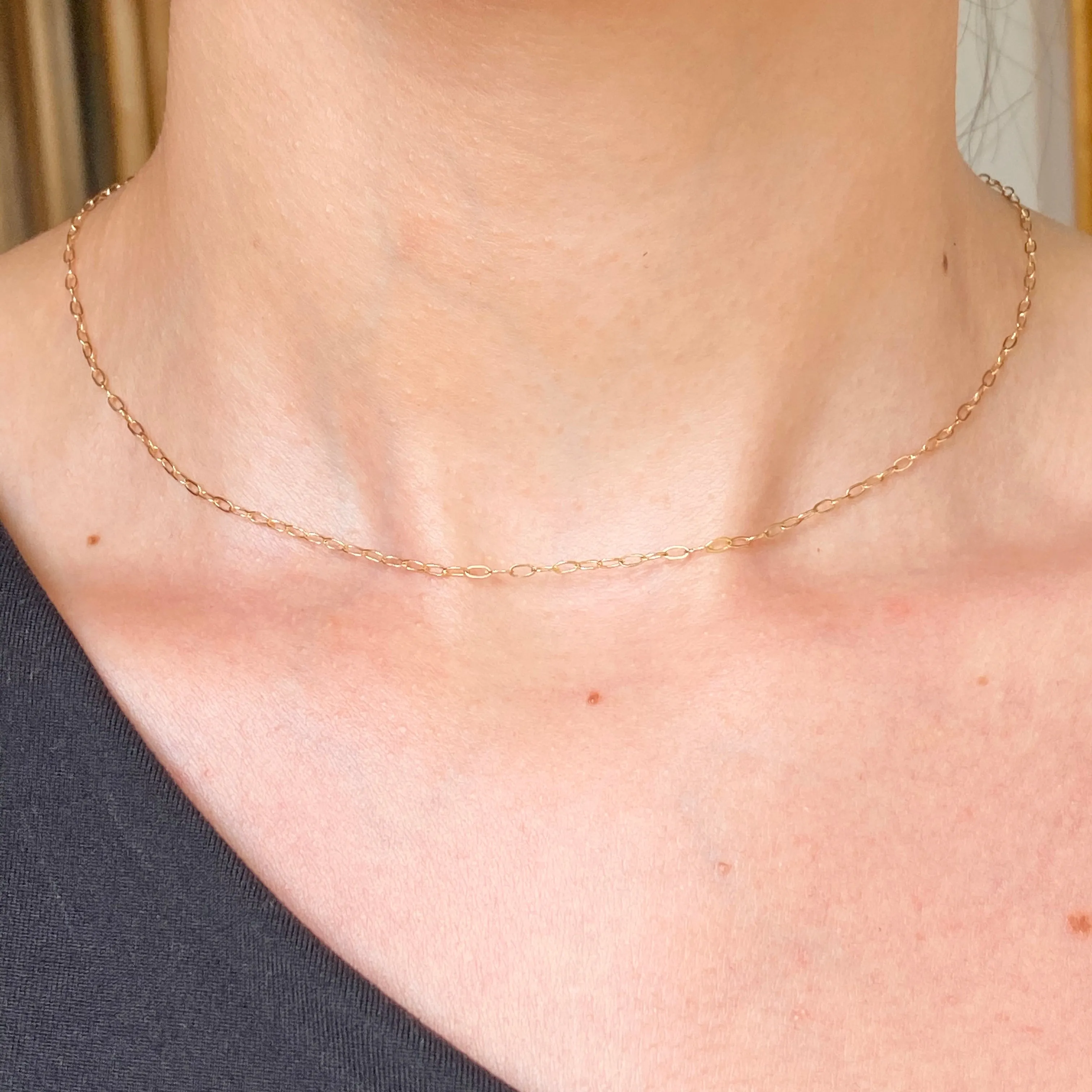 14KT Yellow Gold Polished Flat Open Paper Clip Chain Link Necklace 1.8mm