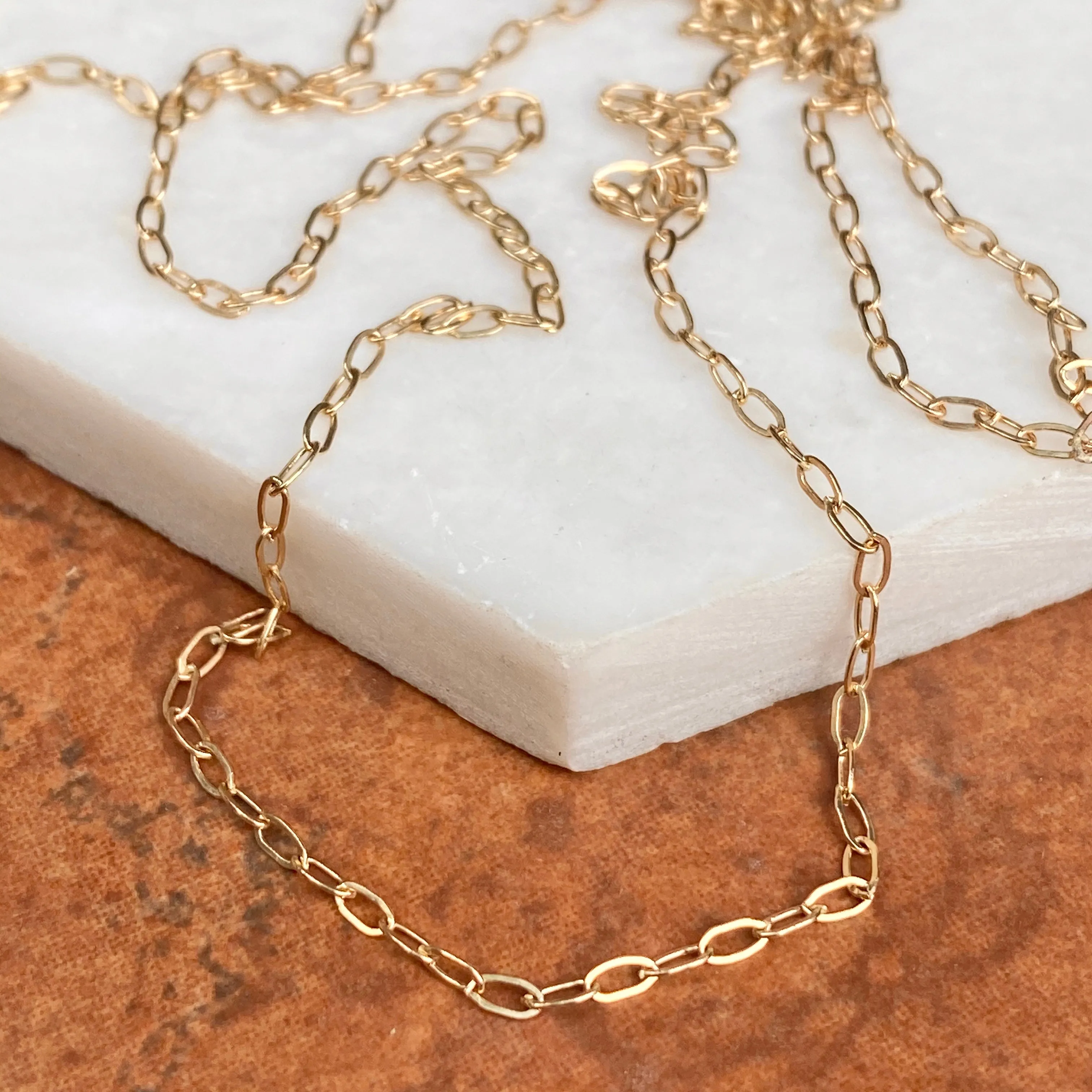 14KT Yellow Gold Polished Flat Open Paper Clip Chain Link Necklace 1.8mm