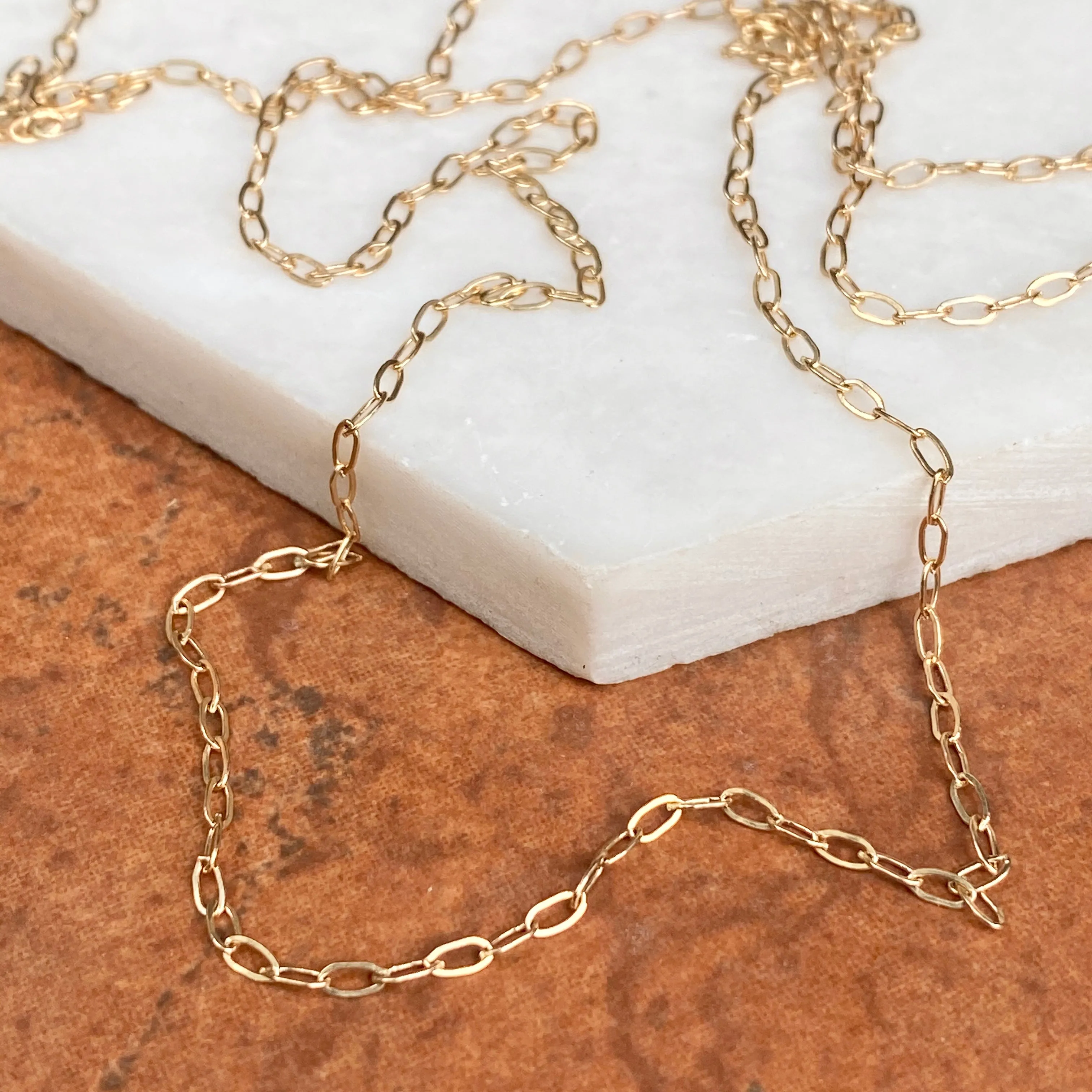 14KT Yellow Gold Polished Flat Open Paper Clip Chain Link Necklace 1.8mm