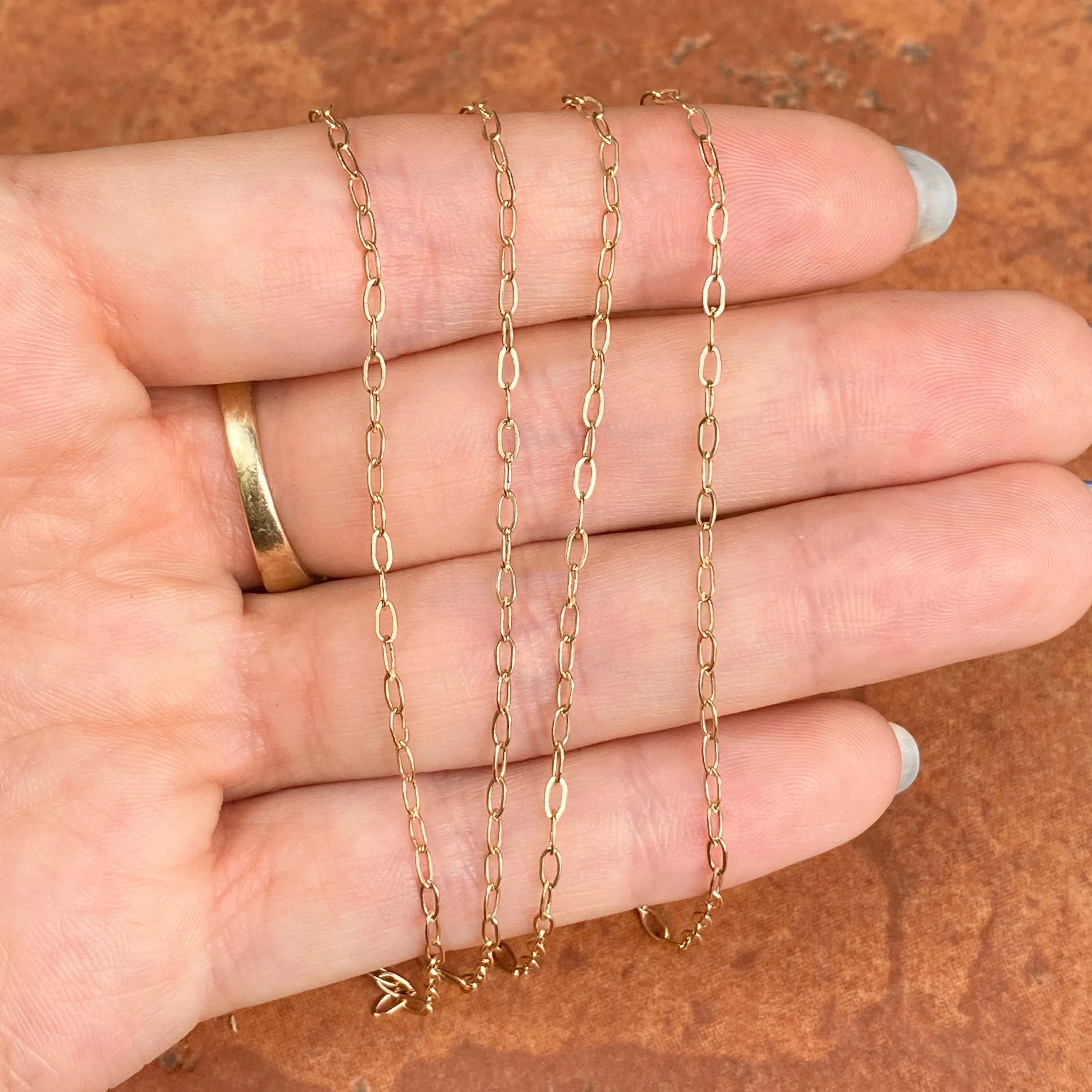 14KT Yellow Gold Polished Flat Open Paper Clip Chain Link Necklace 1.8mm