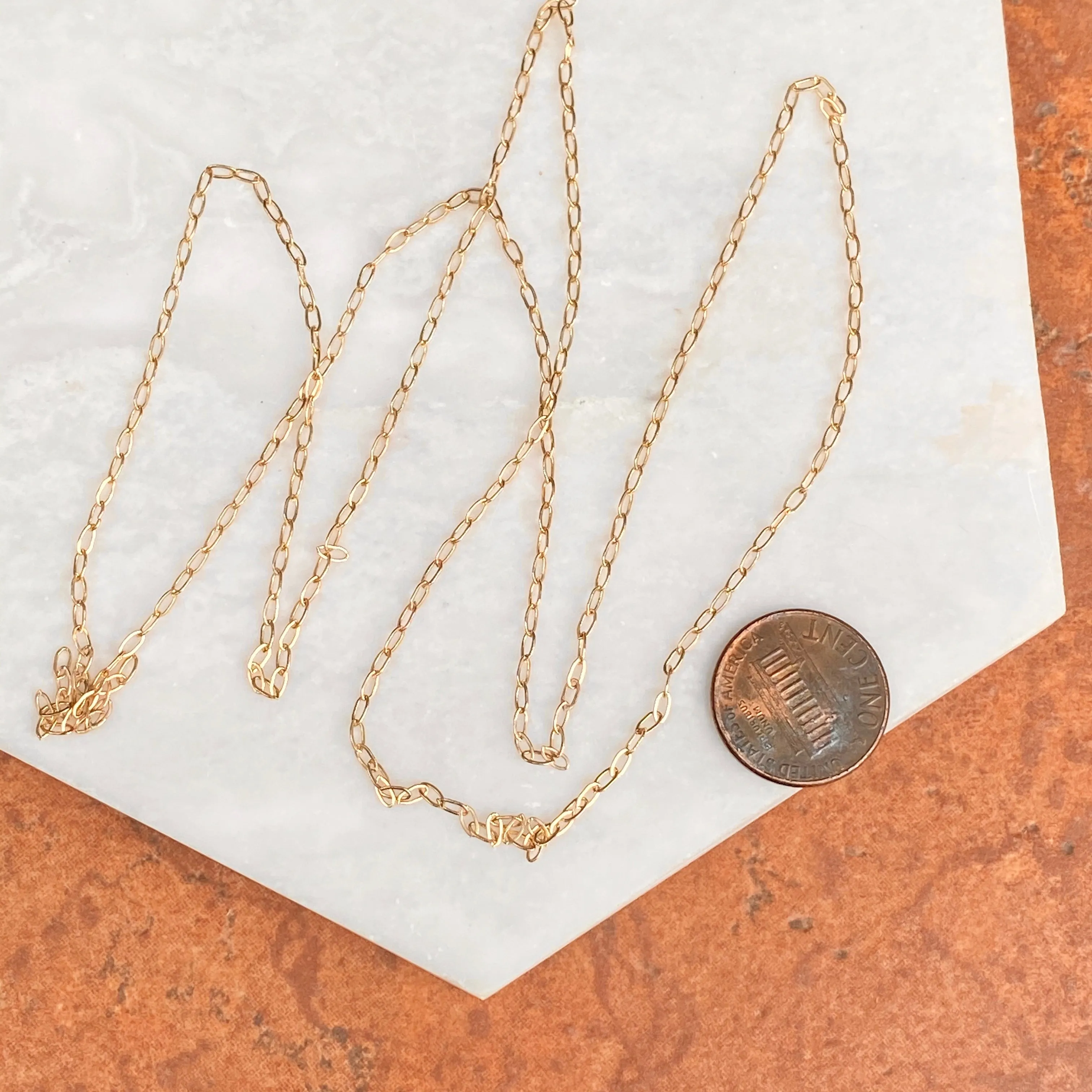14KT Yellow Gold Polished Flat Open Paper Clip Chain Link Necklace 1.8mm
