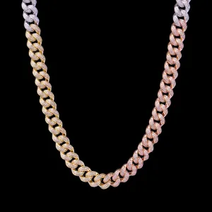15mm Tri-Colored Iced Cuban Link Chain