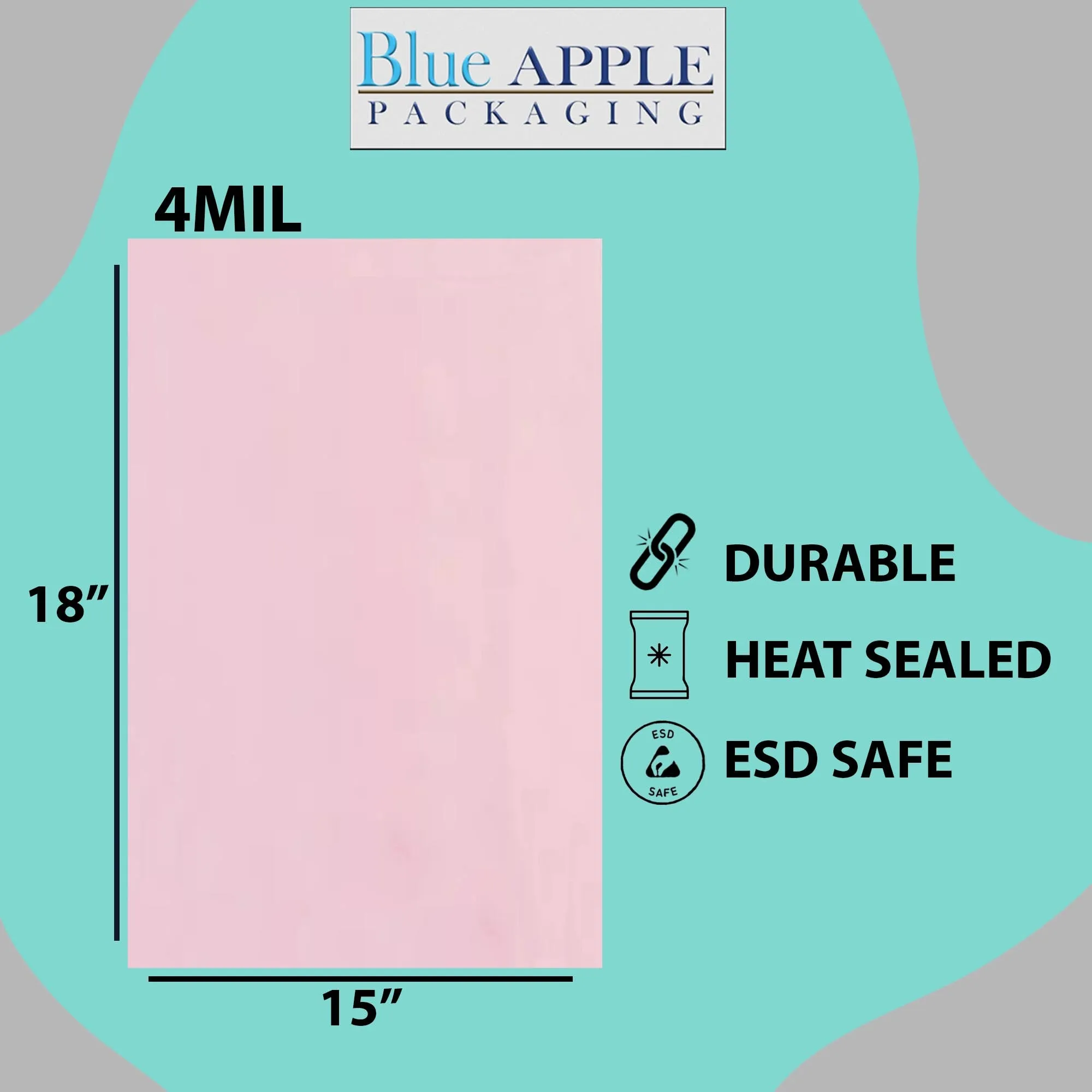 15X18 inches Pink Anti Static Bags 4 Mil Flat