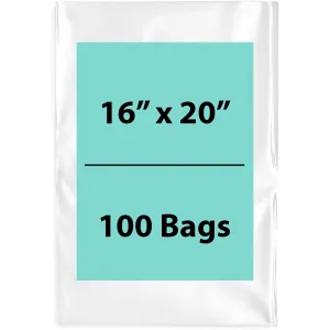 16X20 inches Clear Flat Poly Bags 1.5Mil Open Top (LDPE)