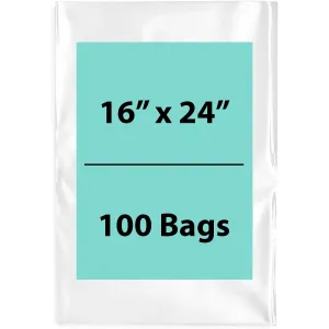 16X24 inches Clear Flat Poly Bags 1.5Mil Open Top (LDPE)