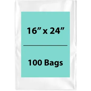16X24 inches Clear Flat Poly Bags 2Mil Open Top (LDPE)