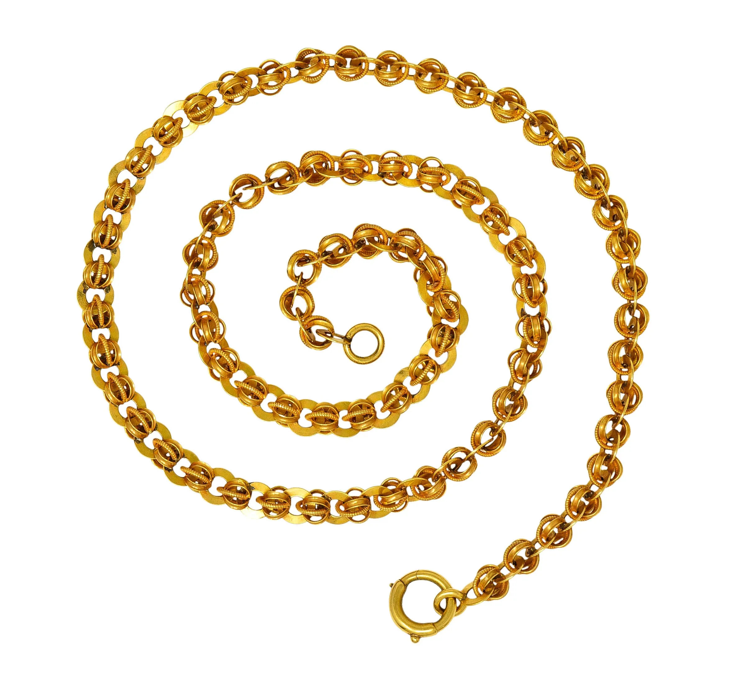 1890's Victorian 14 Karat Gold 19 Inch Circular Chain Link Necklace