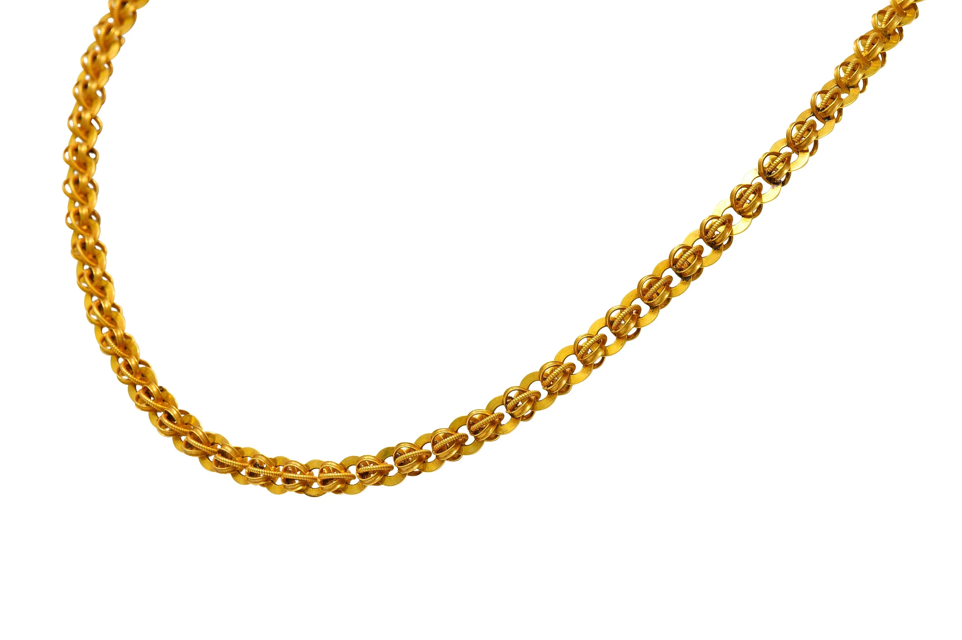 1890's Victorian 14 Karat Gold 19 Inch Circular Chain Link Necklace