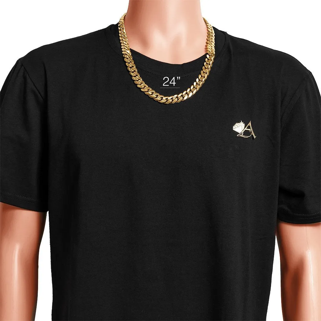 18k Yellow Gold Solid Miami Cuban Link Chain 13 mm