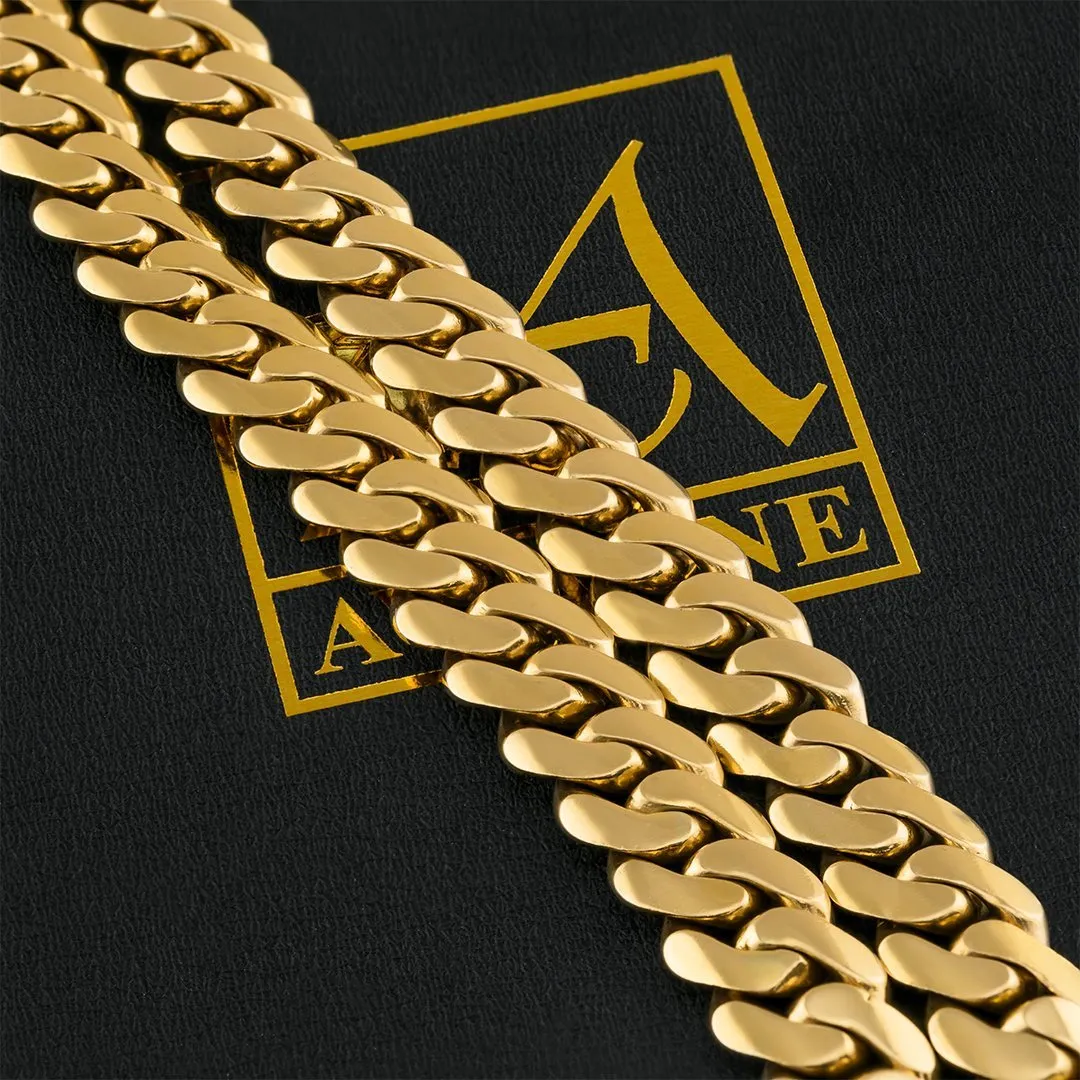 18k Yellow Gold Solid Miami Cuban Link Chain 13 mm