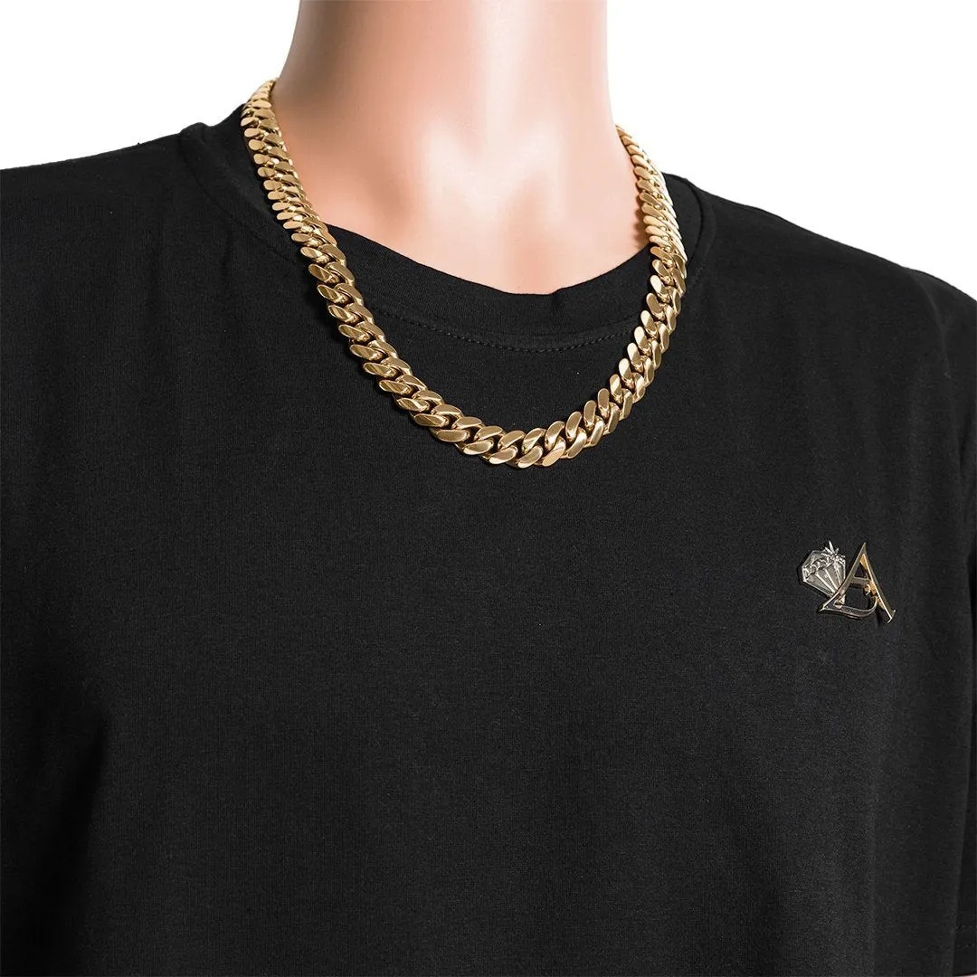 18k Yellow Gold Solid Miami Cuban Link Chain 13 mm
