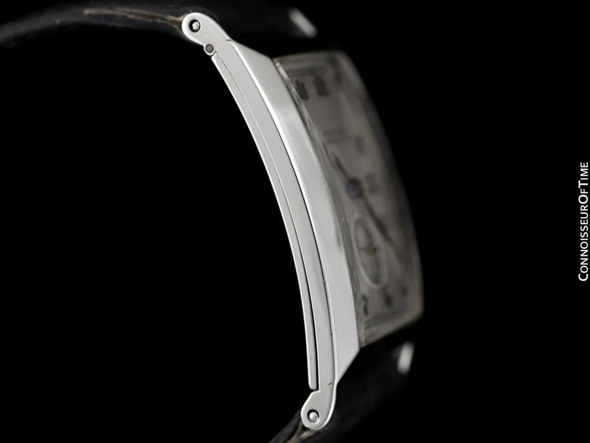 1920's Patek Philippe "Curvex" Vintage Mens Art Deco Rectangular 18K White Gold Watch - Breguet Numerals