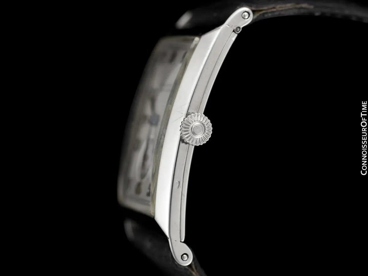 1920's Patek Philippe "Curvex" Vintage Mens Art Deco Rectangular 18K White Gold Watch - Breguet Numerals