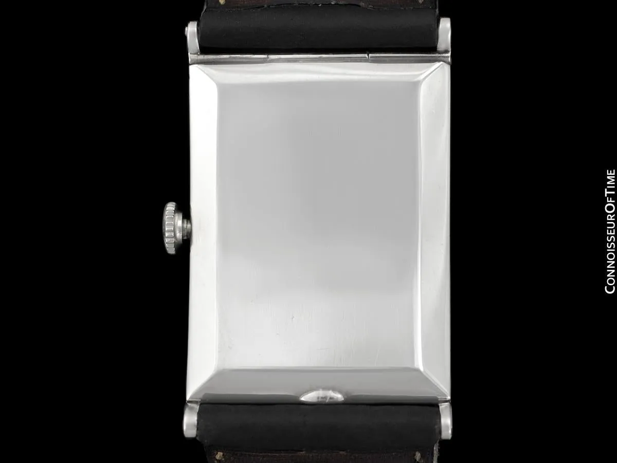 1920's Patek Philippe "Curvex" Vintage Mens Art Deco Rectangular 18K White Gold Watch - Breguet Numerals