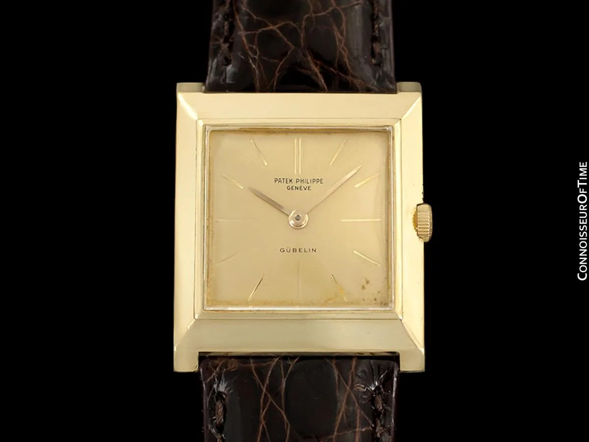 1950's Patek Philippe for Gubelin Vintage Mens Handwound Square Watch, Ref. 3404 - 18K Gold