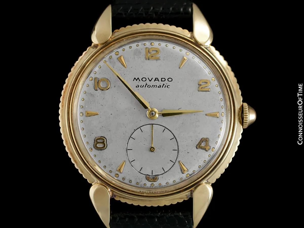 1951 Movado "Futuramic" Vintage Mens Watch, Thin Automatic - 14K Gold with Coin Edge Bezel