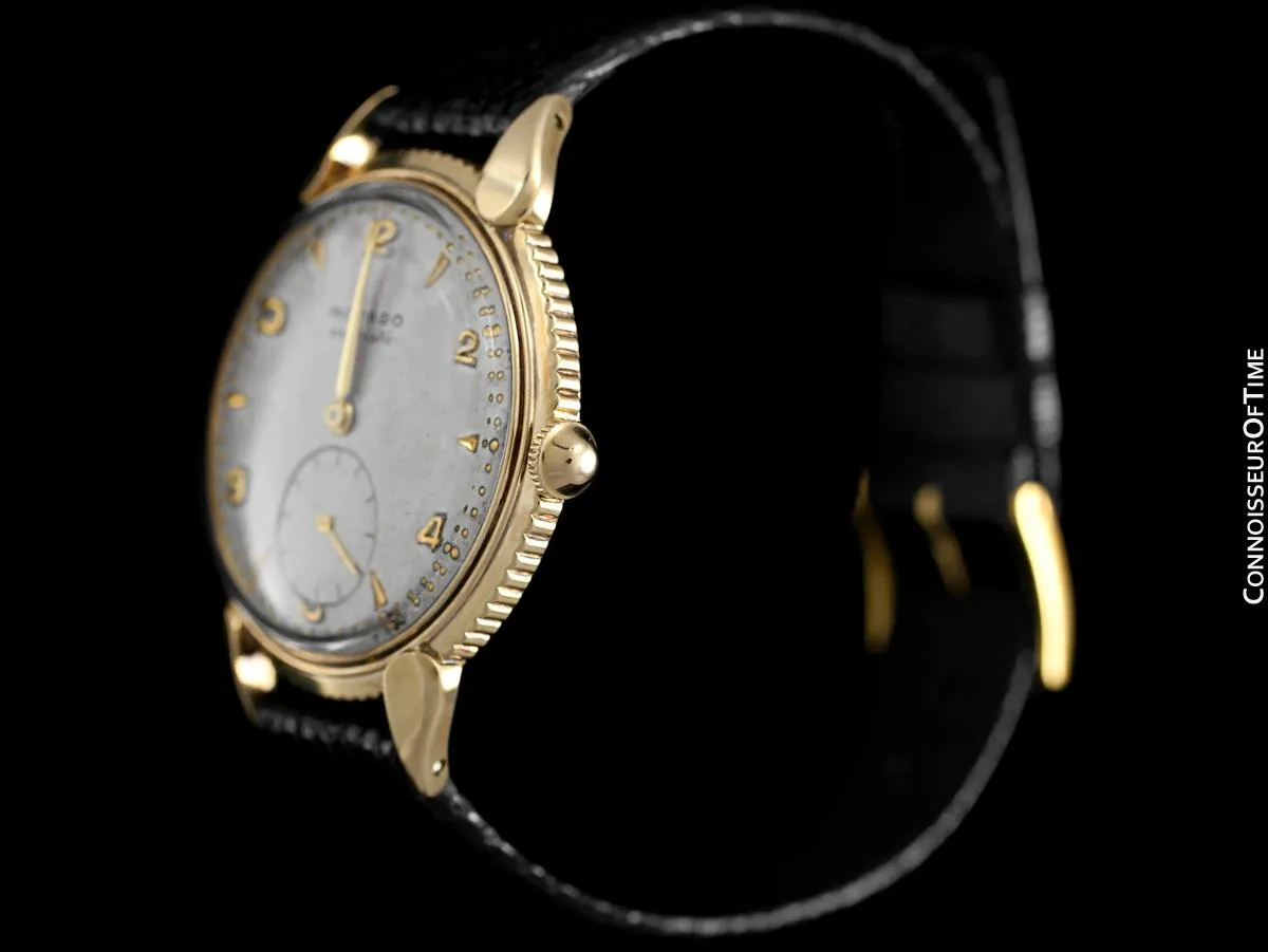 1951 Movado "Futuramic" Vintage Mens Watch, Thin Automatic - 14K Gold with Coin Edge Bezel