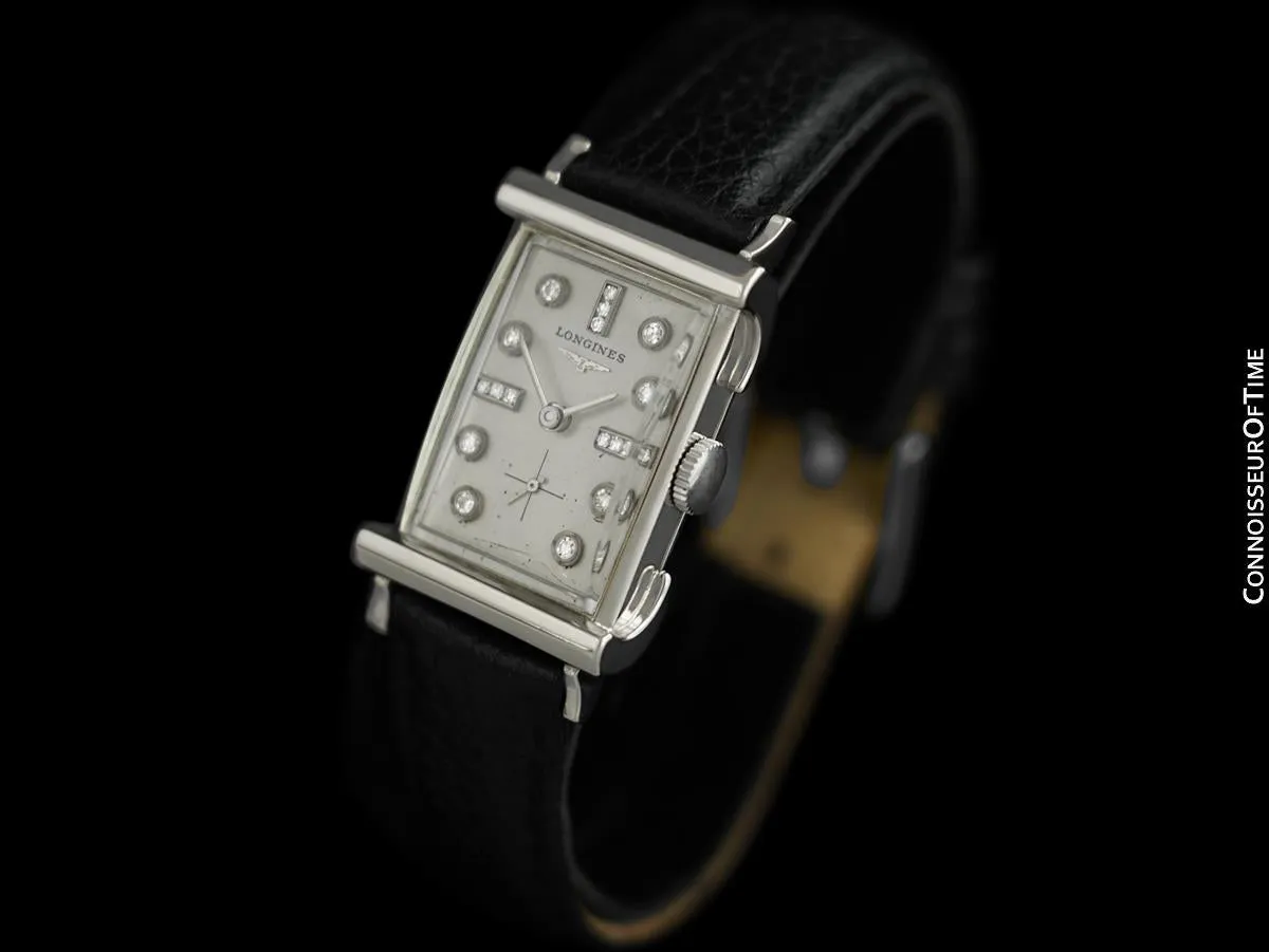 1952 Longines Vintage Mens Watch - 14K White Gold & Diamonds - The Advocate